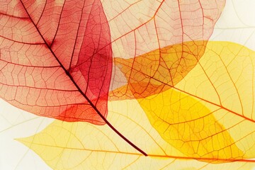 Autumn background of yellow and red transparent leaves.