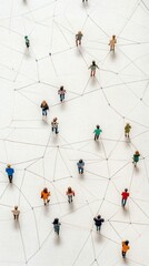 Abstract Network of People Walking on a White Surface from Above