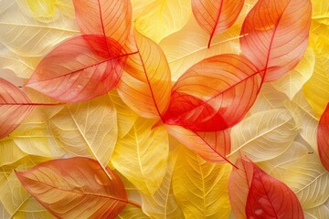 Autumn background of yellow and red transparent leaves.