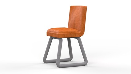Orange Fabric Chair. Stone Base. Isolated. White background. 3D render