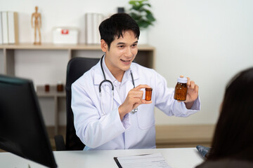 Medication Discussion. Doctor explaining medication options to patient.