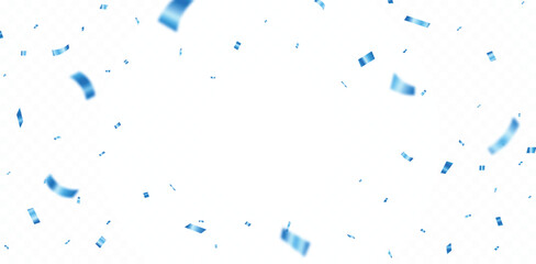 Falling shiny blue confetti and ribbons celebration party design element