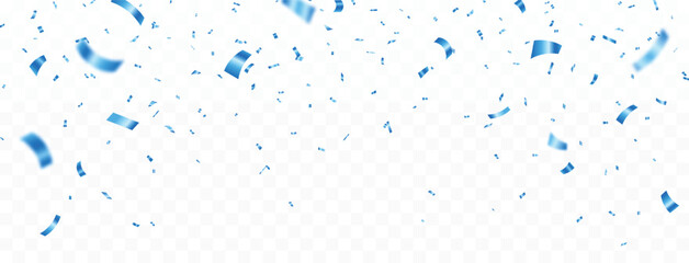 Falling shiny blue confetti and ribbons celebration party design element