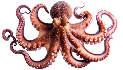 Fototapeta premium Octopus with spread tentacles, cut out on transparent background, high-resolution marine animal