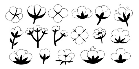 Cotton flower plant line icon. Natural organic cotton. Doodle vector sketch illustration