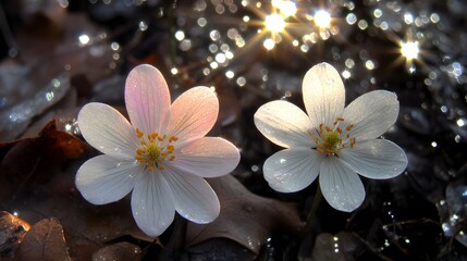 Delicate White Flowers Sunlight Sparkle Bokeh