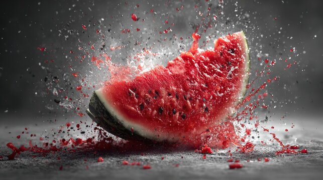 High-speed capture of watermelon exploding on impact, symbolizing freshness, intensity, and dynamic summer energy in cinematic food photography
- Powered by Adobe