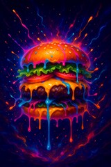 Fototapeta premium Colorful Rainbow Burger with Paint Splatter