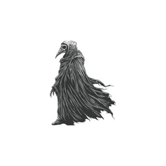 Plague doctor standing engraving design vector template illustration