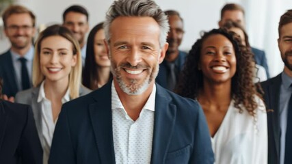 A large, diverse group of smiling business professionals standing together, looking at the camera, team portrait. - Powered by Adobe