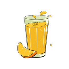 A glass of fresh orange juice. Cartoon vector illustration. Isolated.