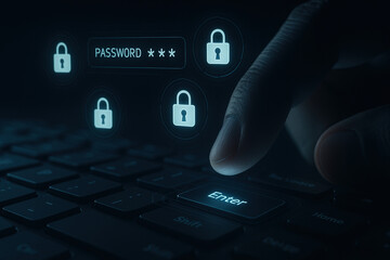 Cybersecurity: Finger Pressing Enter on Password Protected Keyboard