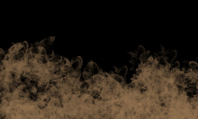 brown dirt dust cloud explosion on black background with copy space