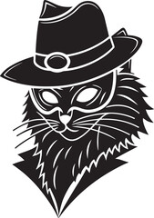 A cat wearing a hat and mask vector design, cat silhouette, cat transparent background