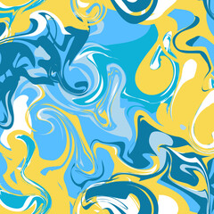 Summer Marble Seamless Pattern - Tropical Swirl Vector Illustration Background in Yellow, Blue, and White