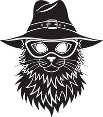 A cat wearing a hat and mask vector design, cat silhouette, cat transparent background