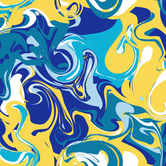Summer Marble Seamless Pattern - Tropical Swirl Vector Illustration Background in Yellow, Blue, and White
