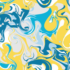 Summer Marble Seamless Pattern - Tropical Swirl Vector Illustration Background in Yellow, Blue, and White
