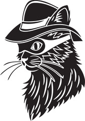Obraz premium A cat wearing a hat and mask vector design, cat silhouette, cat transparent background