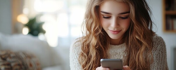 Woman looking at her smartphone and using mobile internet to stay connected, Generative AI
