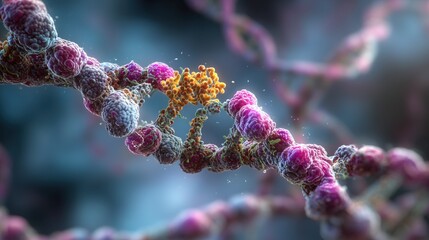 Cystic Fibrosis Awareness Week. medical illustration of CFTR gene mutation responsible for cystic fibrosis, DNA strand with marked mutation, cellular environment background, 3D visualization