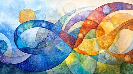 Fototapeta premium Abstract Colorful Waves with Swirls and Gradients in Mixed Media