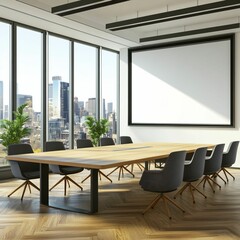 Modern Conference Room with Large Windows and City View