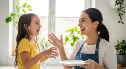 Joyful Mother and Daughter Cooking Together in the Kitchen