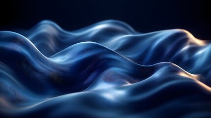 Obraz premium An abstract digital artwork depicting fluid, undulating waves in rich shades of blue and hints of gold, creating a dynamic and textured surface with a metallic sheen