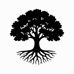 Tree silhouette vector, nature graphic, large tree art, elegant tree design, spreading branches shape, eco logo vector, forest decor graphic, detailed tree outline, landscape icon.