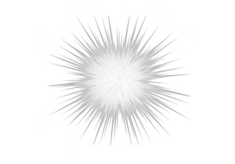 A bright white burst of light with gray rays, isolated on transparent background