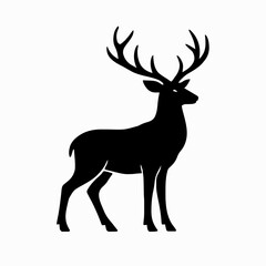Obraz premium Deer silhouette vector, antler deer art, wildlife logo graphic, elegant deer shape, minimal animal design, standing deer figure, forest animal outline, modern nature decor.