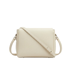 Stylish cream textured leather crossbody bag with adjustable strap isolated on transparent background