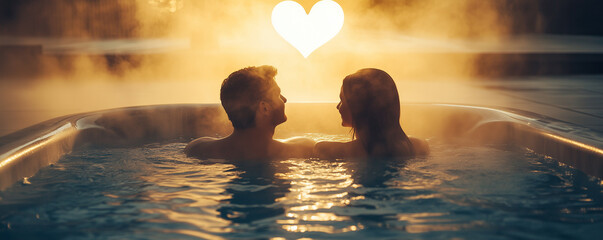 Couple relaxes in a hot tub enjoying time together after completing important tasks