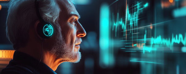 Man with hearing aid attends virtual medical consultation with healthcare professional