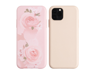 Close-Up of Floral Phone Case with Rose Pattern on Warm Beige Background PNG