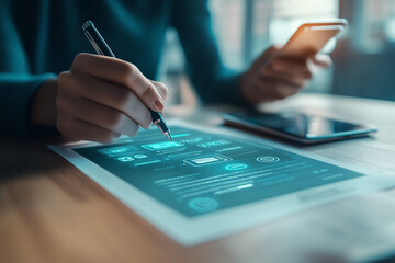Teen engages in mobile contract insurance process while using a smartphone in a modern setting