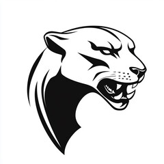 Roaring jaguar head silhouette vector on white background.
