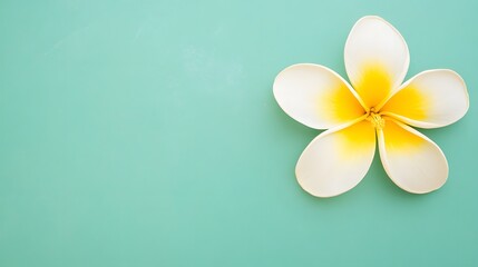 Naklejka premium Single Plumeria Flower on Mint Green Background