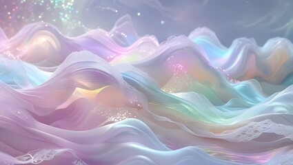 Abstract pastel waves with glitter highlights and soft flowing lines creating a dreamy landscape view