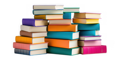 Colorful Stack of Books  on transparent background