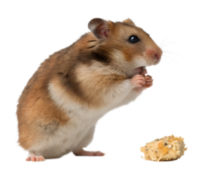A cute chubby brown hamster, its cheeks puffed up from food, on a transparent background