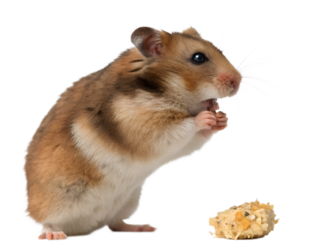A cute chubby brown hamster, its cheeks puffed up from food, on a transparent background