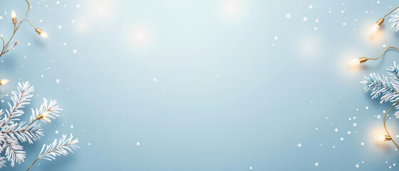 Winter header with lights snow and branches with lots of copy space