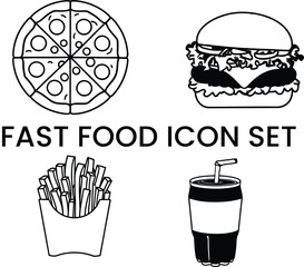 Fast Food Icons Pizza Burger Fries and Drink