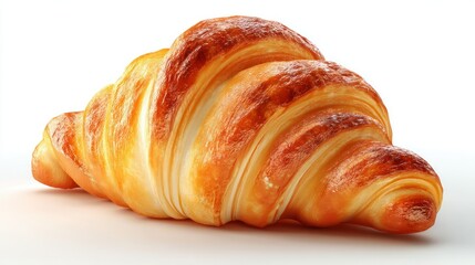 3D render of a butter croissant, flaky texture detail, floating above clean white background