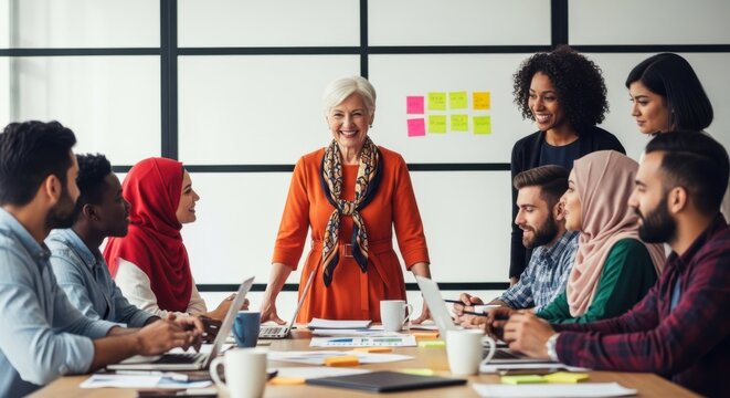 Diverse team collaborating in a modern office