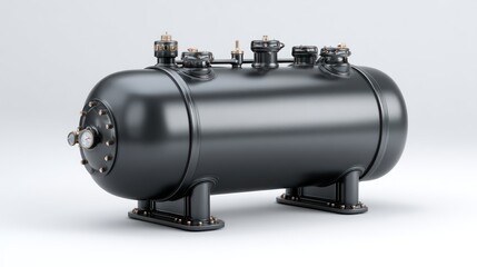 3D render of air compressor tank, rounded edge design, studio view with shadowless white background