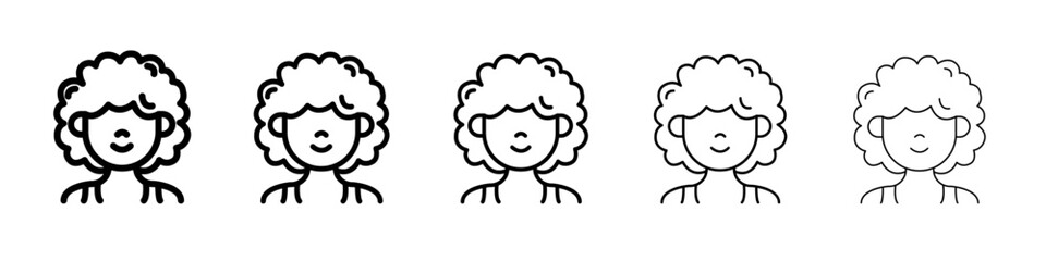 afro american women or girl icon thin line outline set or collection