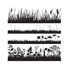 Seamless Grass Pattern Silhouette Set